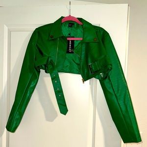 SHEIN SXY Zip Front Crop Buckle Detail PU Leather Jacket